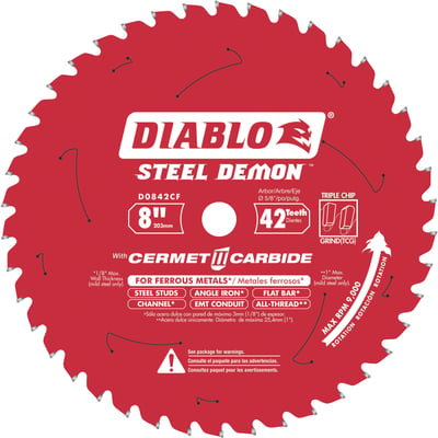Diablo Steel Demon Cermet II Carbide Circular Saw Blade, 8in., 42 Tooth, For Ferrous Metals, Model# D0842CF