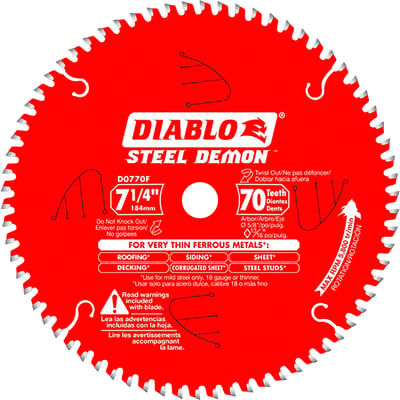 Diablo Steel Demon 7-1/4in. Circular Saw Blade, Ferrous Metal Cutting, 70T, Model# D0770FA