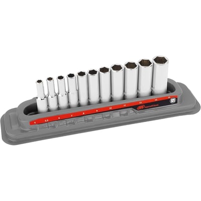 Ingersoll Rand 1/4in.-Drive 6-Point Deep Socket Set, Metric, 11 Pcs., Model #752045