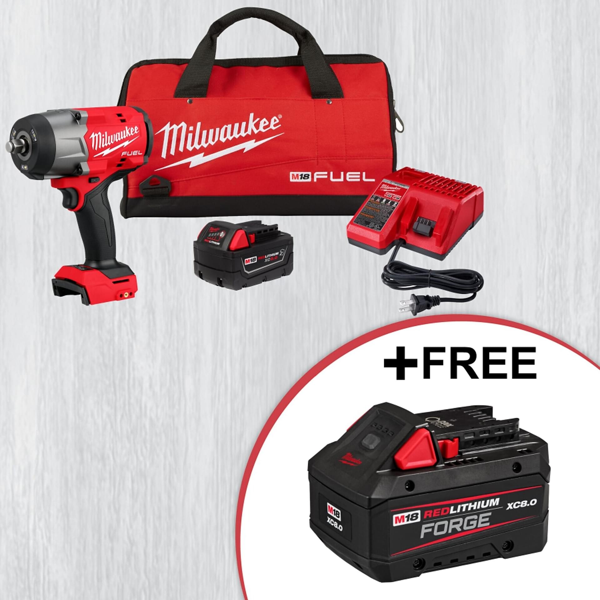 Milwaukee M18 High Torque Impact Wrench with Friction Ring Kit, Drive Size 1/2in., 18V, Model# 2967-21B