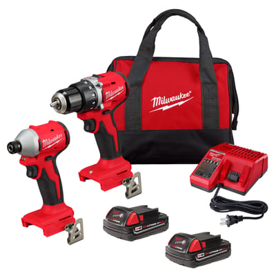 Milwaukee M18 Compact Brushless 2-Tool Combo Kit, Chuck Size 1/2in., Drive Size 1/4in., Model# 3692-22CT