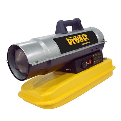 DEWALT, Forced Air Kerosene Job Site Heater, Fuel Type Kerosene, Max. Heat Output 75000 Btu/hour, Model# F340675