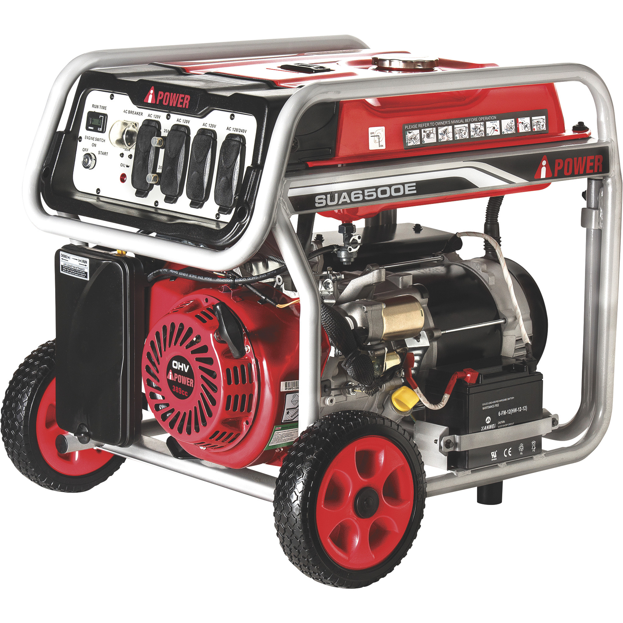 A-iPower Portable Dual Fuel Generator — 6900 Surge Watts, 5500 Rated Watts, Recoil Start, Model# SUA6900D