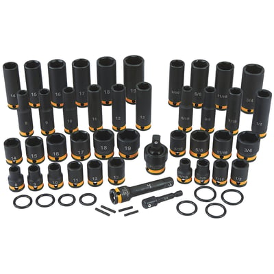 Klutch 3/8in.-Drive Chrome Molybdenum Impact Socket Set, 6-Point, Metric and SAE, 43-Pc.