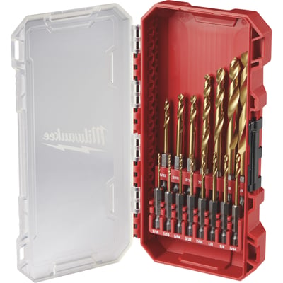 Milwaukee 15-Pc. SHOCKWAVE RED HELIX Titanium Drill Bit Set, 1/4in., SAE, Model# 48-89-4670
