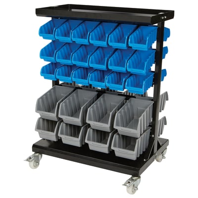 Strongway Double-Sided 52-Bin Rolling Bulk Storage Rack, 27-1/4in.L x 19-3/4in.W x 37-1/2in.H