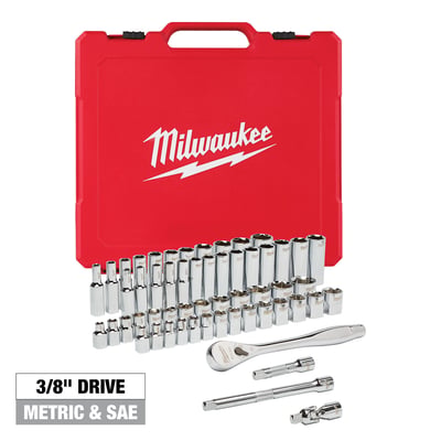 Milwaukee 3/8in.-Drive Ratchet and Socket Set, 56-Pc., SAE and Metric, Model# 48-22-9008