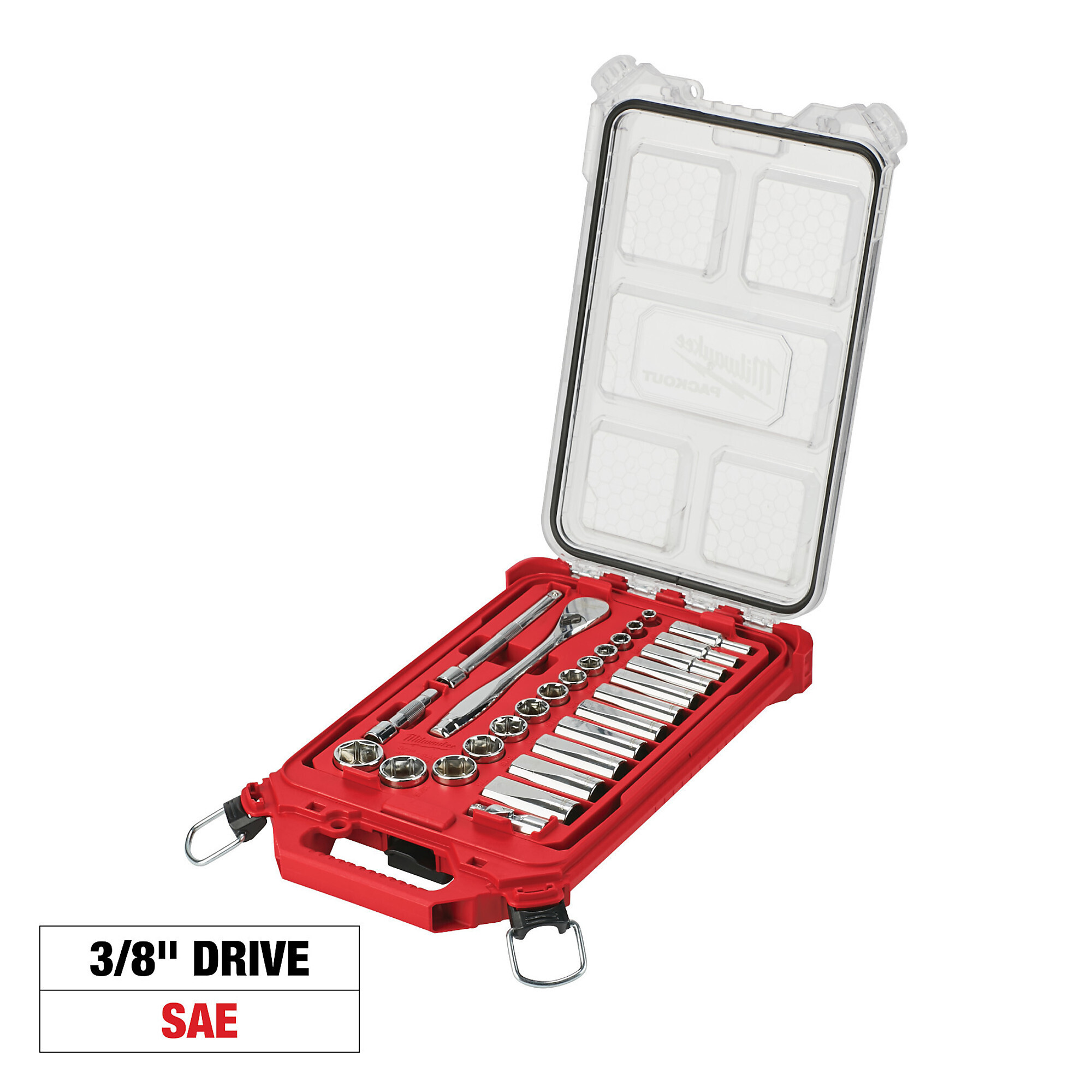 Milwaukee 28-Pc. 3/8in.-Drive Ratchet and SAE Socket Set with PACKOUT Organizer, Model# 48-22-9481