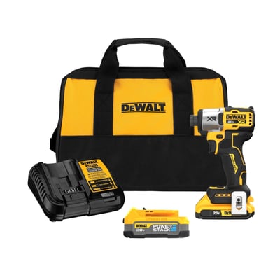 DEWALT 20V MAX XTREME Impact Driver Kit, 1/4in., Brushless, POWERSTACK Battery, Model# DCF845D1E1