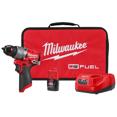 Milwaukee M12 FUEL 12-Volt Lithium-Ion Brushless Cordless 1/2 in. Hammer Drill Kit with 1 Compact 2.0Ah Battery Pack and 1 Charger, Model# 3404-21