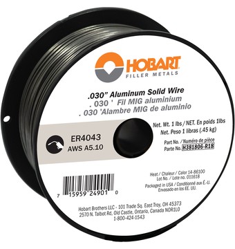 Hobart MIG Welding Wire, ER4043 Aluminum, .030in., 1-Lb. Spool, Model# H381806-R18