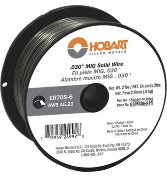 Hobart MIG Welding Wire, ER70S-6 Carbon Steel, .030in., 2-Lb. Spool, Model# H305406-R19