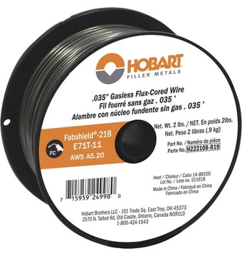 Hobart Flux-Cored Welding Wire, E71T-11 Carbon Steel, .035in., 2-Lb. Spool, Model# H222108-R19