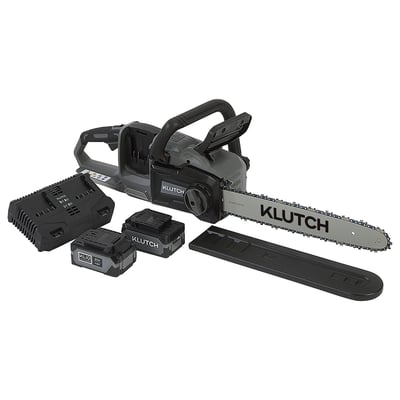 Klutch Dual-Battery Chainsaw Kit, KLiQ 20V, 16in. Bar and Chain, Brushless, Cordless, 4.0Ah