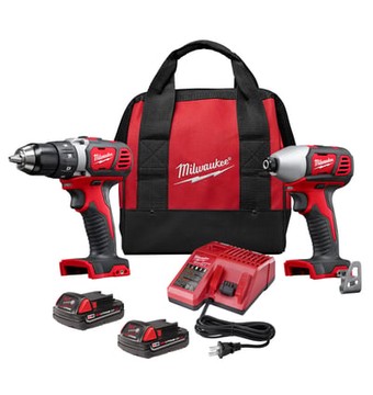 Milwaukee M18 Li-Ion Compact Cordless Power Tool Set, 1/2in. Drill/Driver and 1/4in. Hex Impact Driver, 2 Batteries, Model# 2691-22