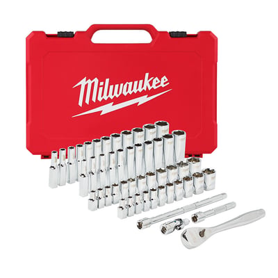 Milwaukee 1/4in.-Drive Ratchet and Socket Set, 50-Pc., SAE and Metric, Model# 48-22-9004