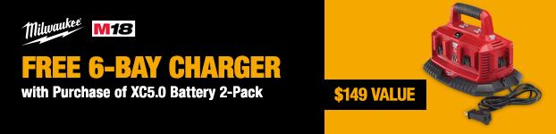 Free Milwaukee M18 6-Bay Charger with Purchase, $149 value