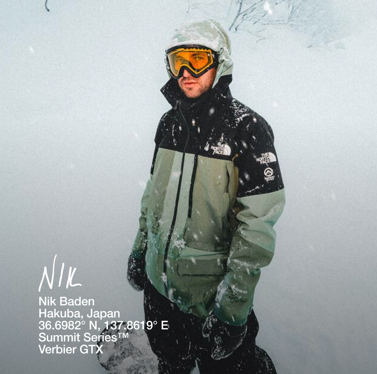 Nik Baden. Hakuba, Japan. 36.6982° N, 137.8619° E Summit Series TM Verbier GTX