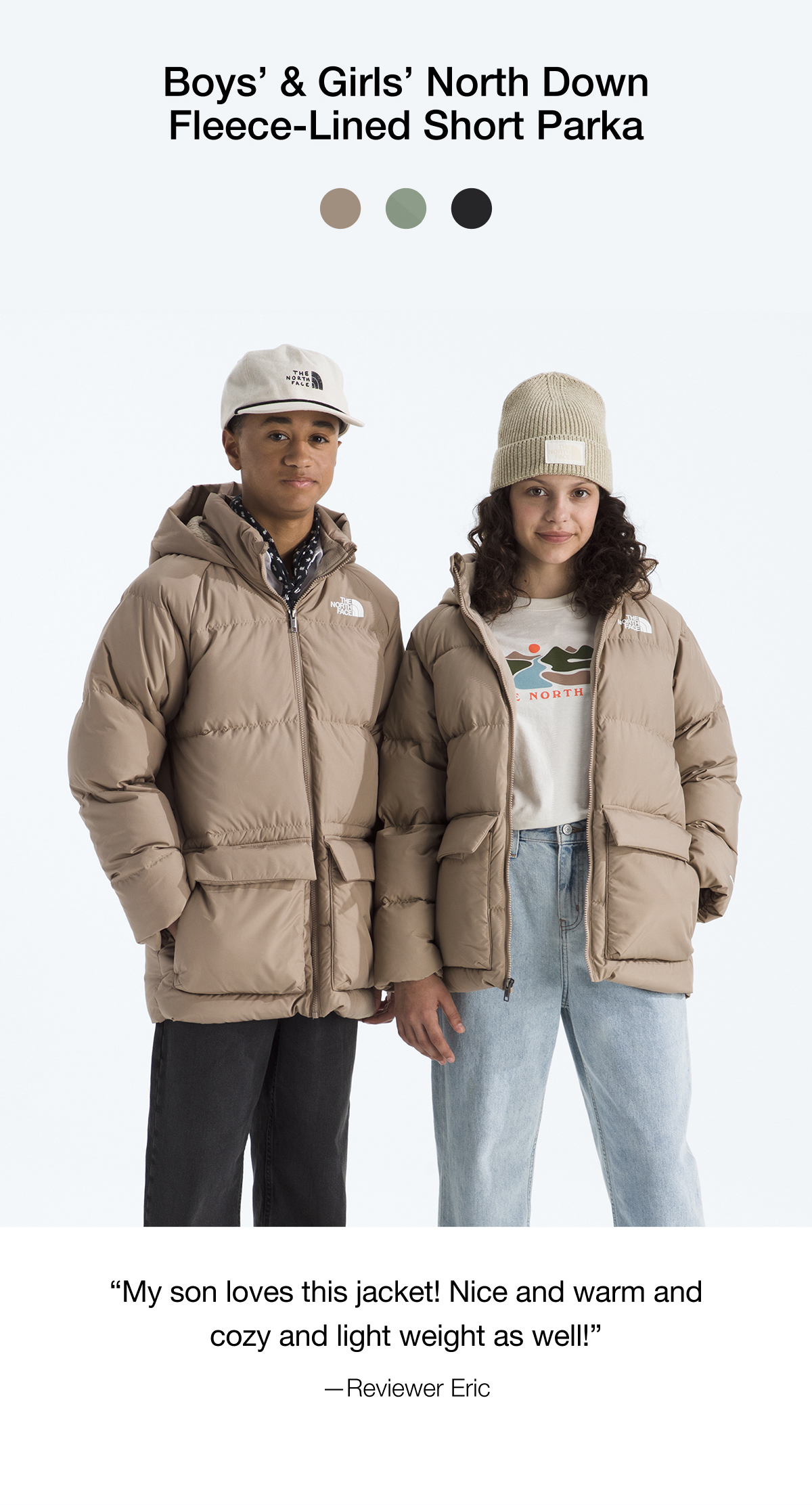 Boys’ & Girls’ North Down Fleece-Lined Short Parka