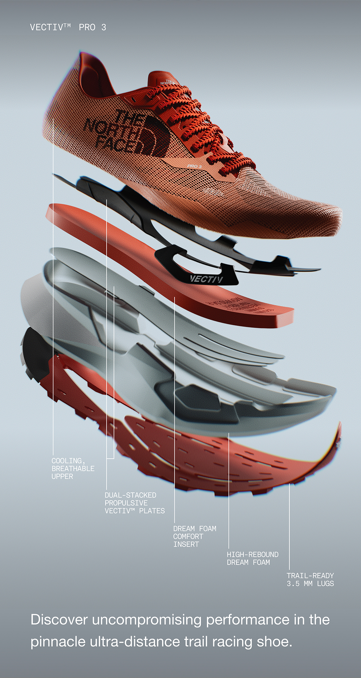 Discover uncompromising performance in the pinnacle ultra-distance trail racing shoe.
