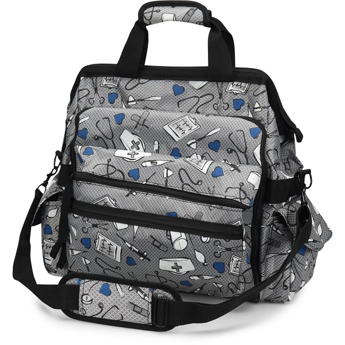 Shop the ultimate nursing bag in grey medical symbols.