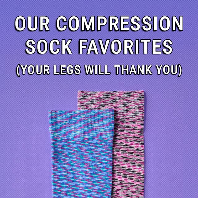 Our compression sock favorites (your legs will thank you). Two compression socks in blue and pink. Shop women's compression socks.