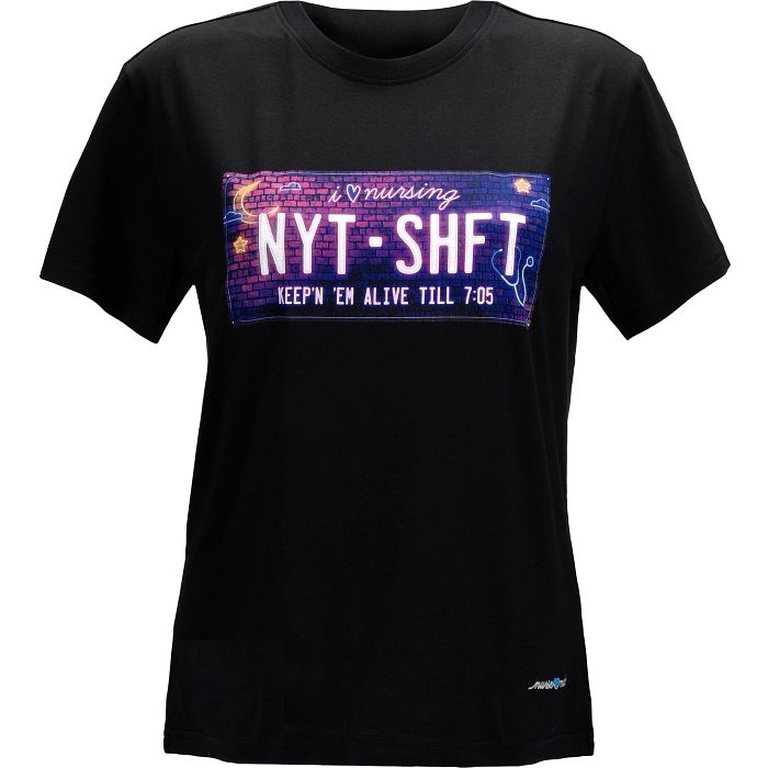 Shop women's nurse graphic t-shirt in black nyt shift.