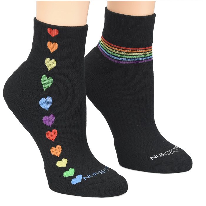 Shop compression quarter top 2-pair pack socks in black rainbow hearts