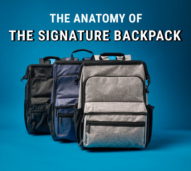 The anatomy of the signature backpack. The signature backpack in multiple colors. Shop bags and totes.