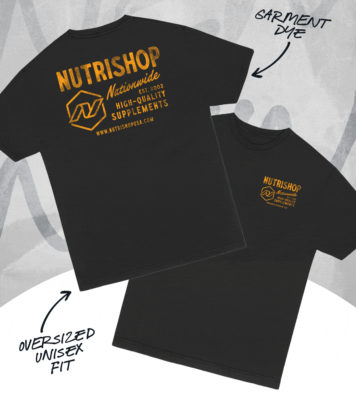 Garment dye Nutrishop t-shirts