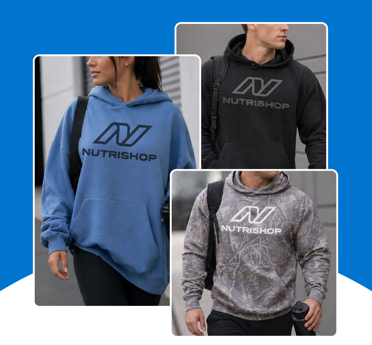 Visual of Stacked Nutrishop hoodies