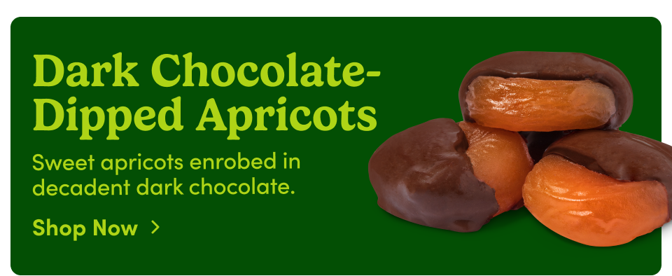 Dark Chocolate-Dipped Apricots – sweet apricots enrolled in decadent dark chocolate; Shop now