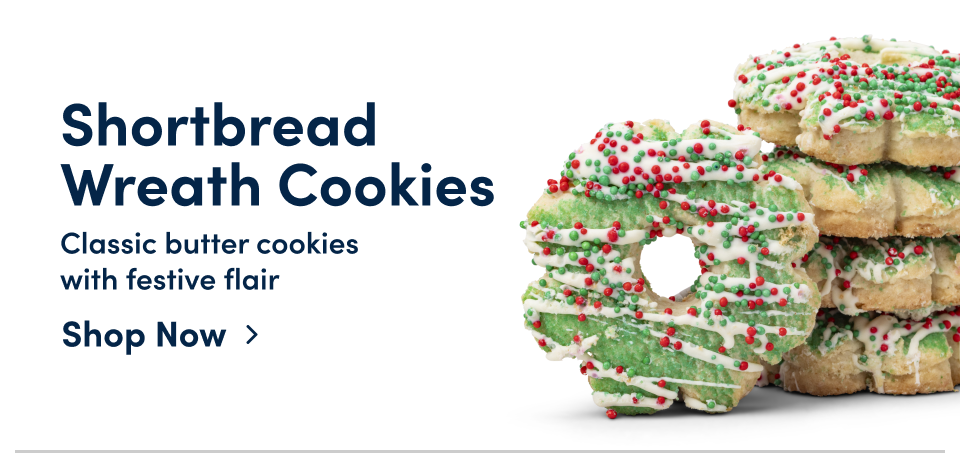 Shortbread wreath cookies - Classic butter cookies with festive flair; Shop now
