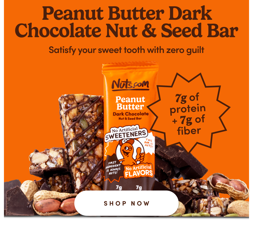 Peanut Butter Dark Chocolate Nut & Seed Bar | Satisfy your sweet tooth with zero guilt | 7g of protein + 7g of fiber; Shop now