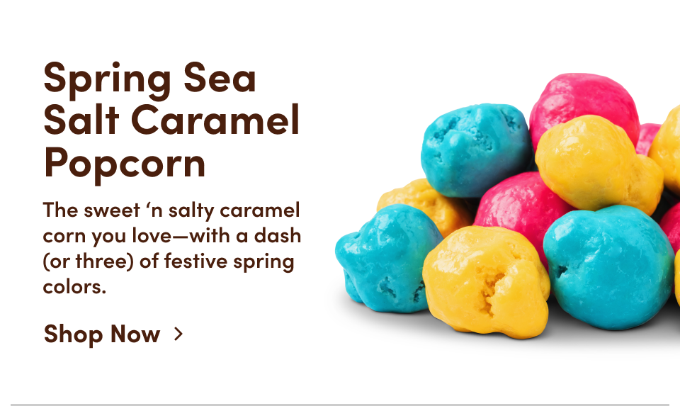 Spring Sea Salt Caramel Popcorn | The sweet'n salty caramel corn you love-with a dash (or three) of festive spring colors; Shop Now