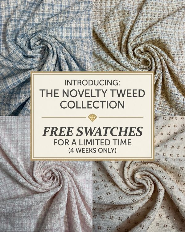 Just Dropped: Novelty Tweed 💖 Claim your FREE swatches for 4 weeks only! 🎀