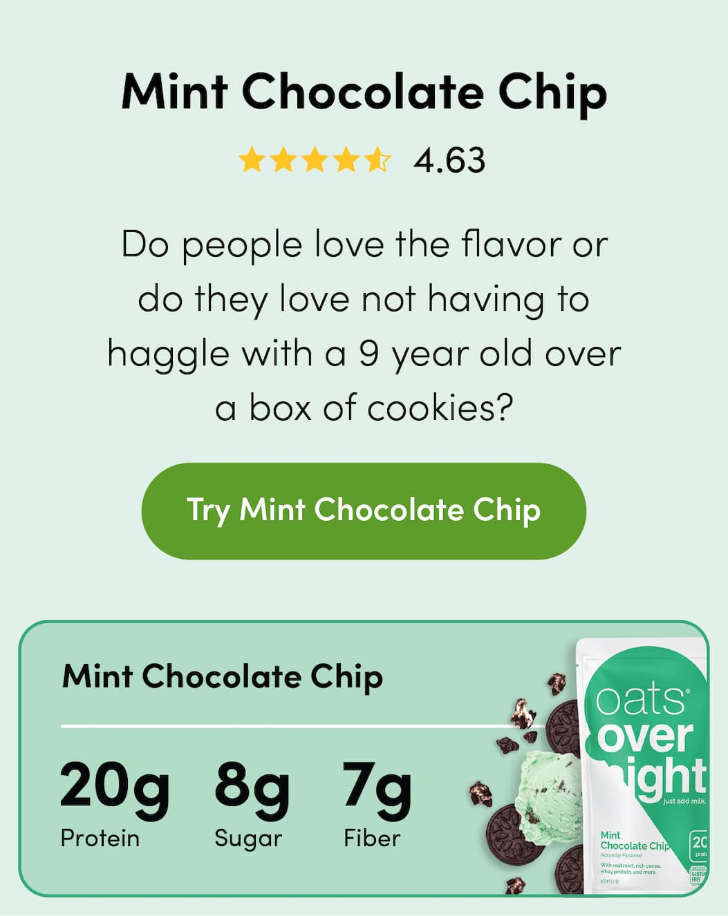 Mint Chocolate Chip 4.63 - Do people love the flavor or do they love not having to haggle with a 9 year old over a box of cookies? Try Mint Chocolate Chip Cookie