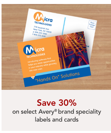 Save 30%  on select Avery Brand speciality 