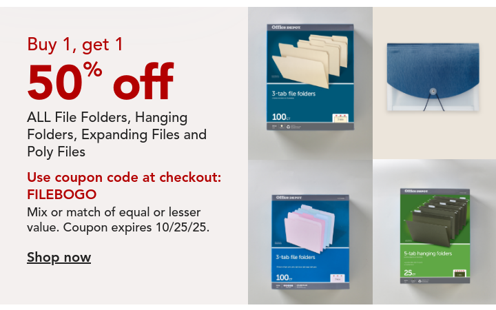 buy one get one 50% off file folders