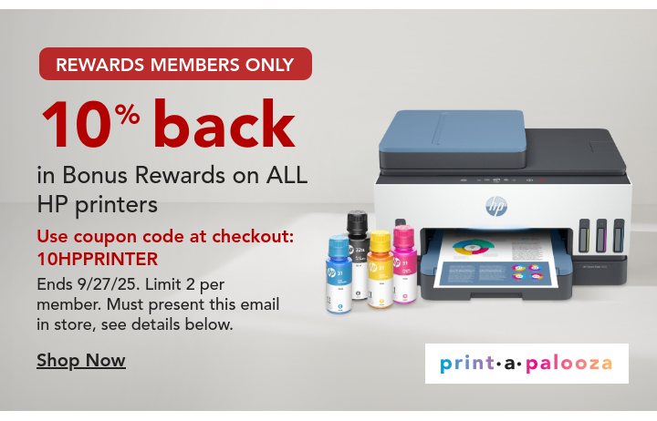 10% Back in rewards on ALL HP printers