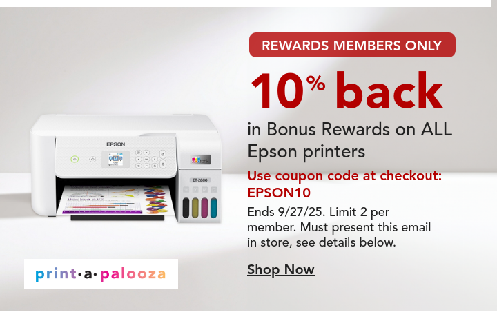 10% Back in rewards on ALL Epson printers