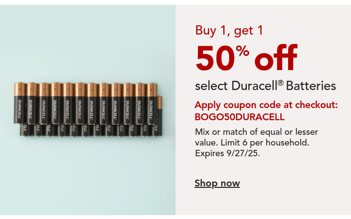 buy one get one 50% select duracell batteries