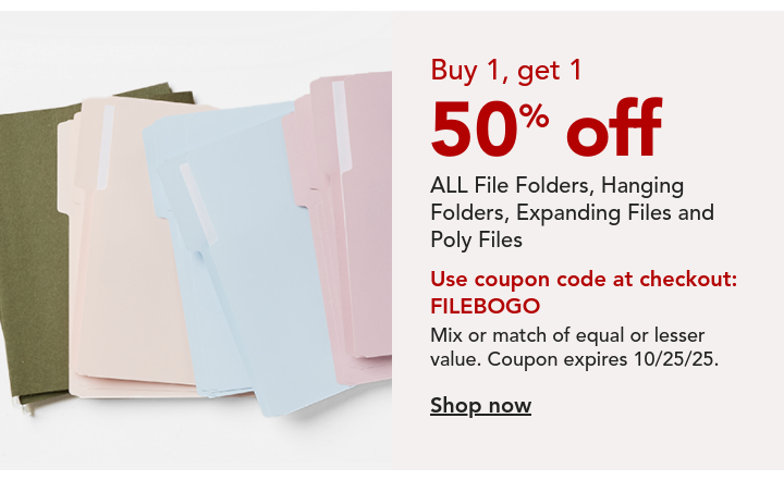 buy 1 Get 1 50% off File Folders
