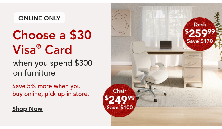 spend $300 on furniture get $30 visa gift card