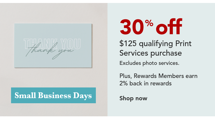 30% off $125 print service purchase