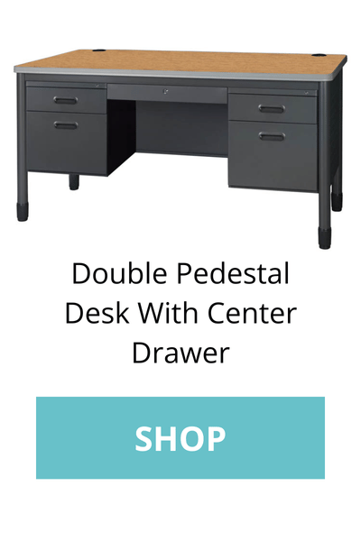 The 60in W Double Pedestal Desk With Center Drawer provides locked storage for all your most valuable papers and office supplies. 