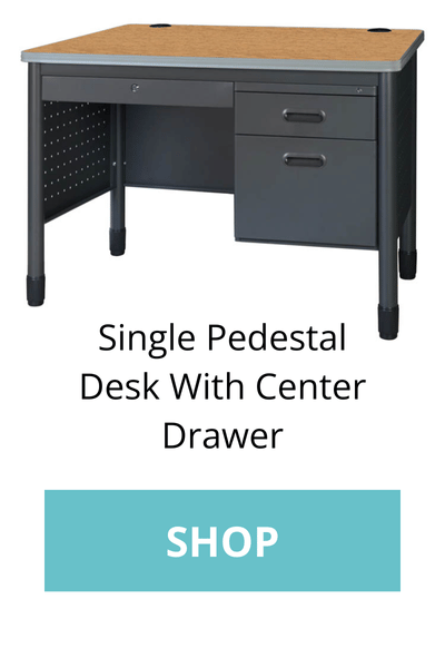 The 48in W Single Pedestal Desk With Center Drawer has built-in wire management grommets that help keep cables organized and away from work areas.