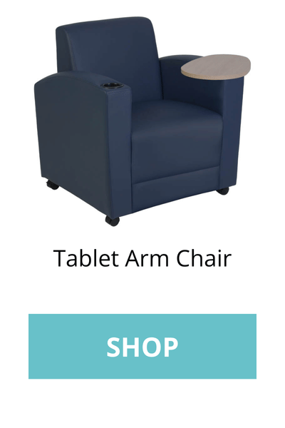 The Tablet Arm Chair has a work surface large enough for most tablets, laptops, and notebooks. 