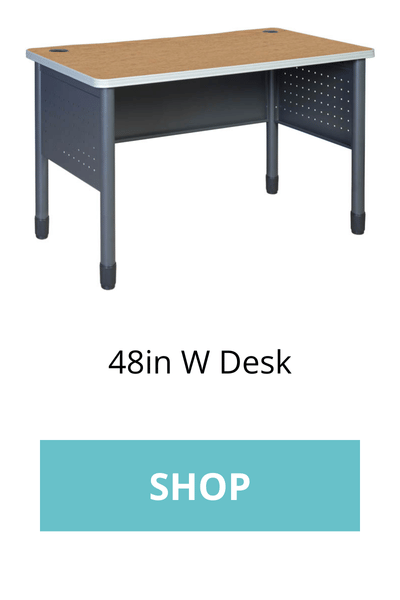 The 48in W Desk has a built-in modesty panel to protect privacy. 
