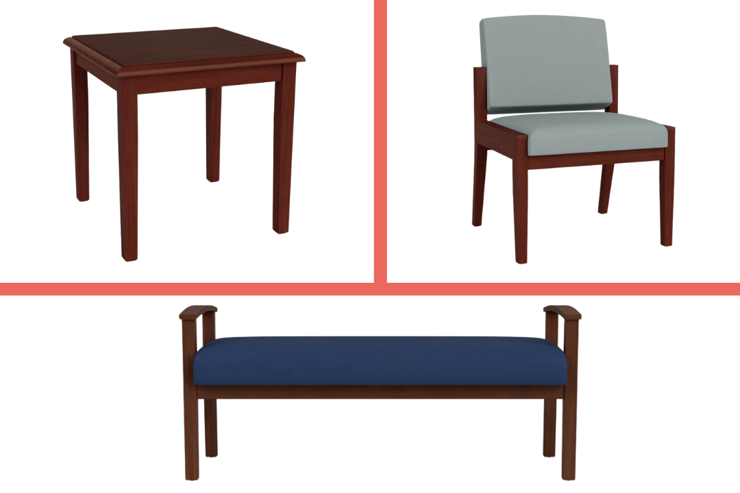 Environmentally friendly, durable, and comfortable, Amherst Wood Collection tables and chair take your office to the next level. 